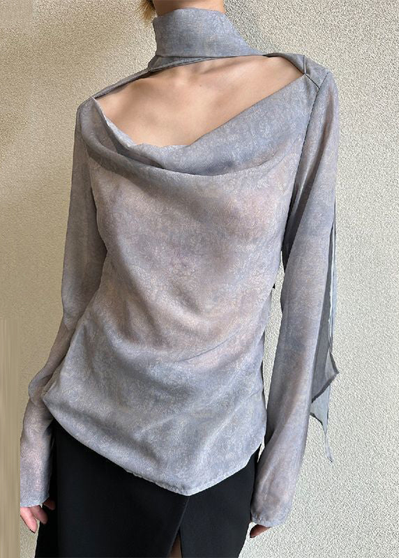 Brief Grey Neck Draping Top Spring