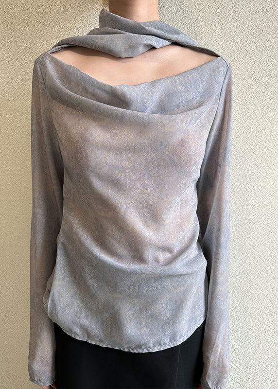 Brief Grey Neck Draping Top Spring