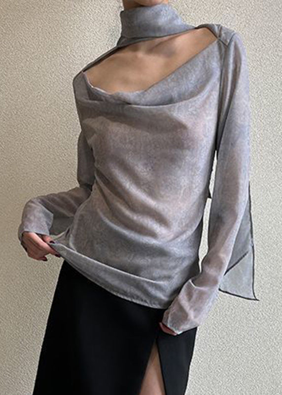 Brief Grey Neck Draping Top Spring