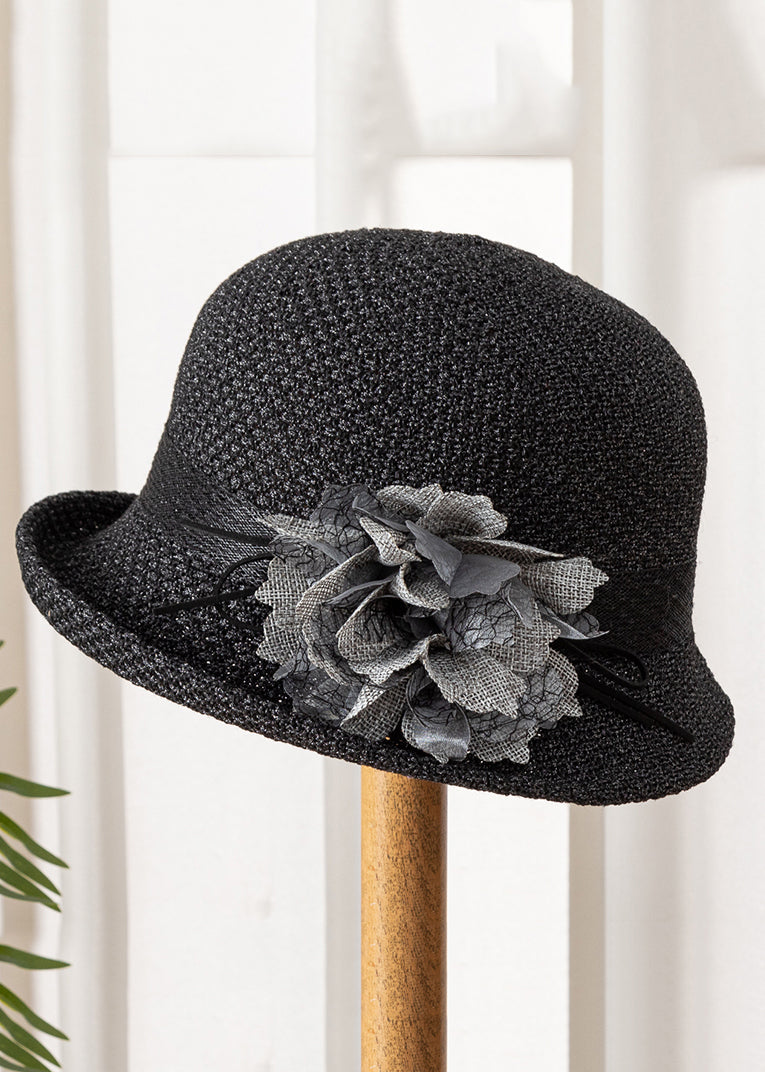Brief Khaki Floral Hollow Out Cotton Cloche Hat