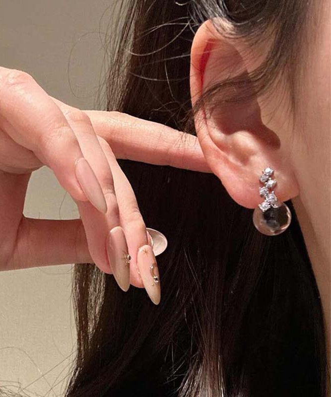 Brief Nude Sterling Silver Zircon Coloured Glaze Stud Earrings