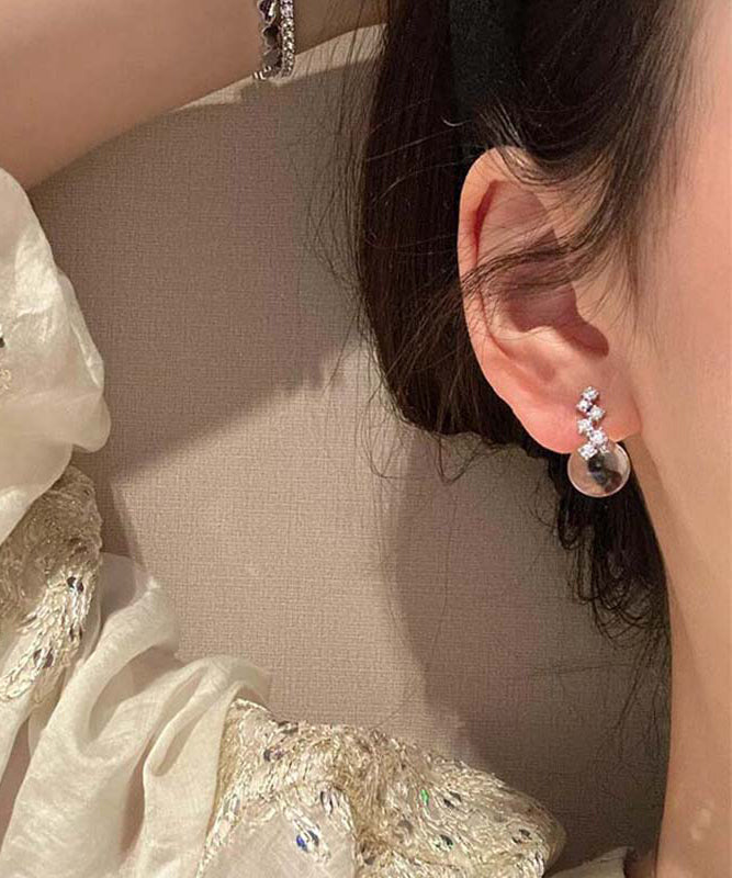 Brief Nude Sterling Silver Zircon Coloured Glaze Stud Earrings