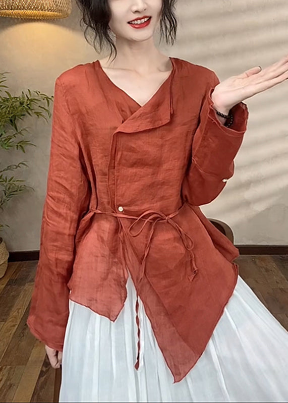 Brief Red Asymmetrical Patchwork Top Spring