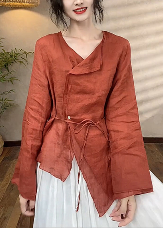 Brief Red Asymmetrical Patchwork Top Spring