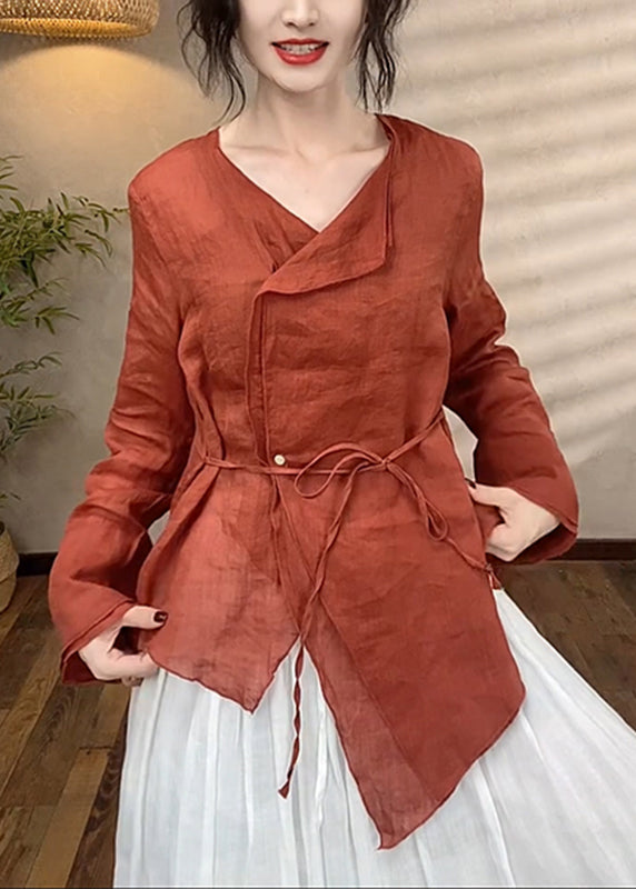 Brief Red Asymmetrical Patchwork Top Spring