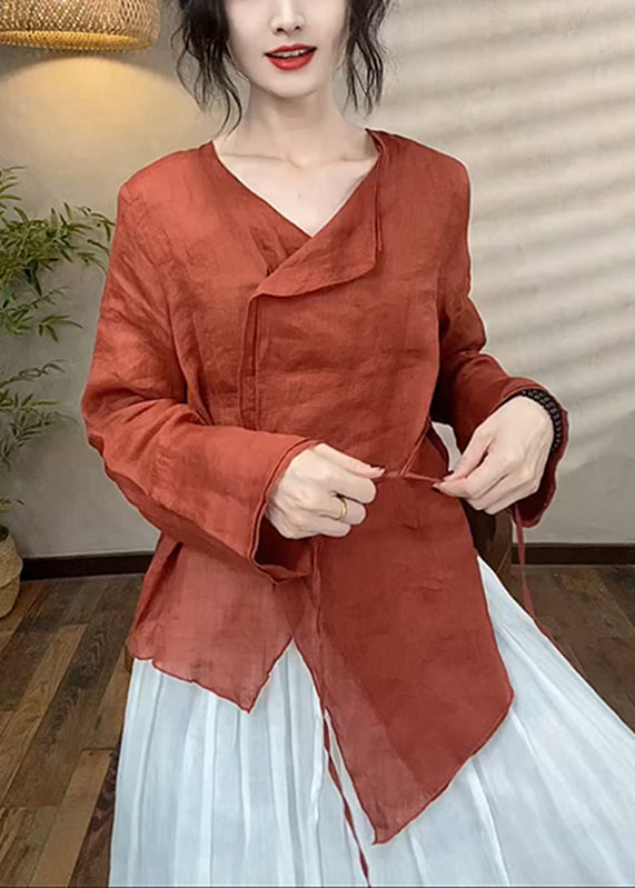 Brief Red Asymmetrical Patchwork Top Spring