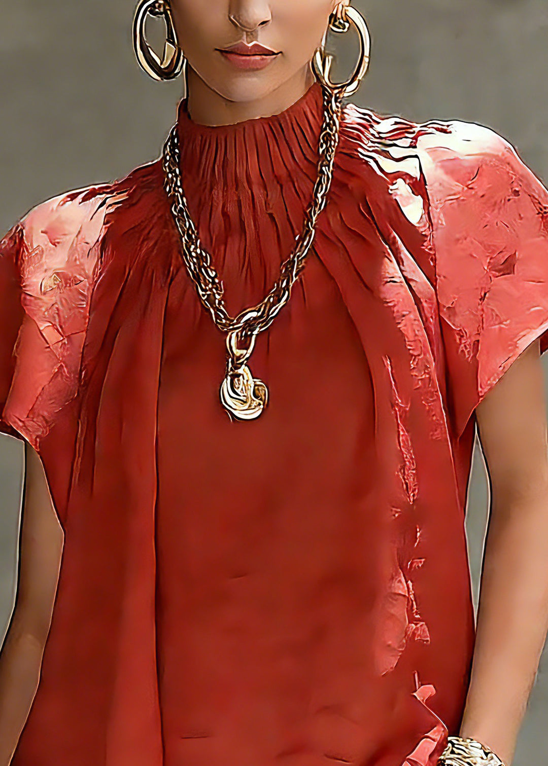 Brief Red Stand Collar Patchwork Shirt Summer