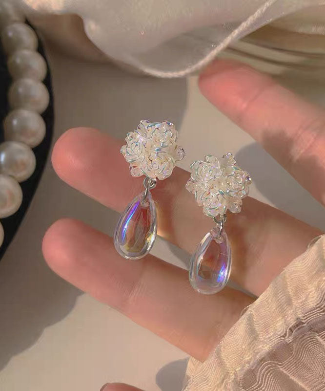 Brief Resin Camellia Flower Water Drop Drop Earrings
