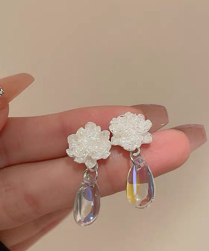 Brief Resin Camellia Flower Water Drop Drop Earrings