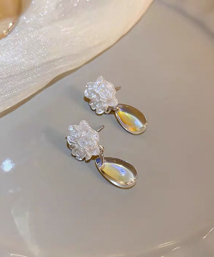 Brief Resin Camellia Flower Water Drop Drop Earrings