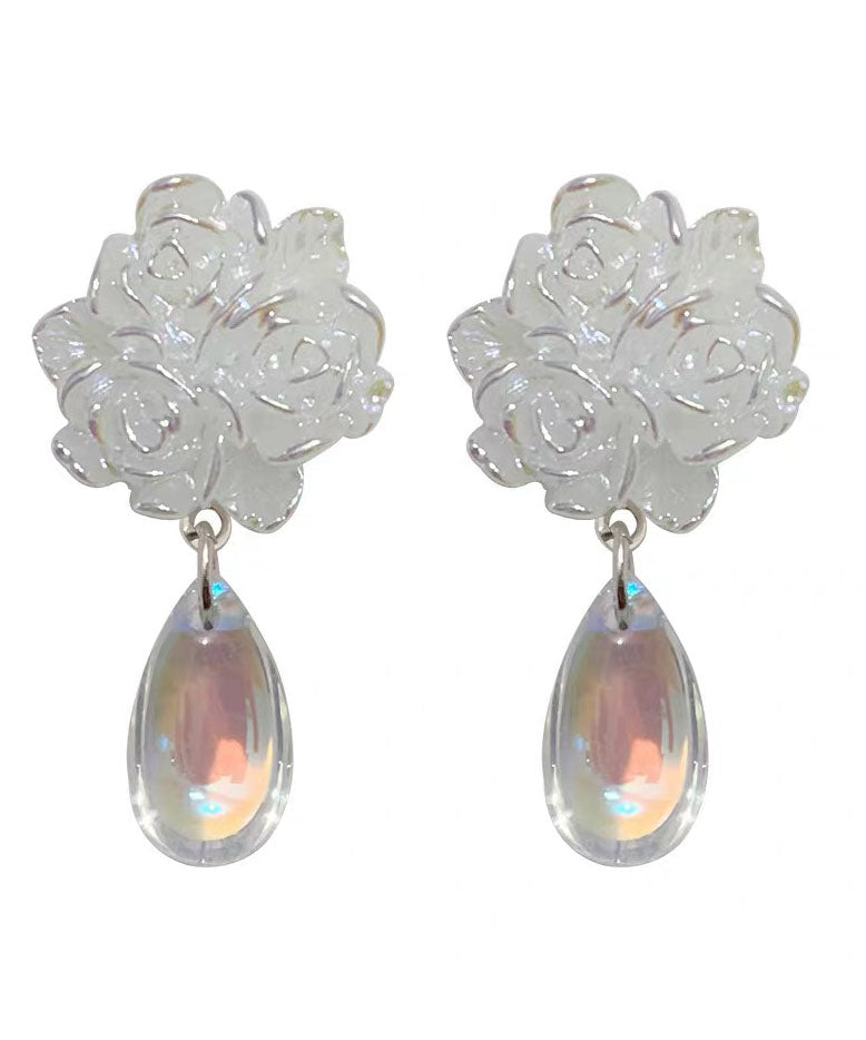 Brief Resin Camellia Flower Water Drop Drop Earrings
