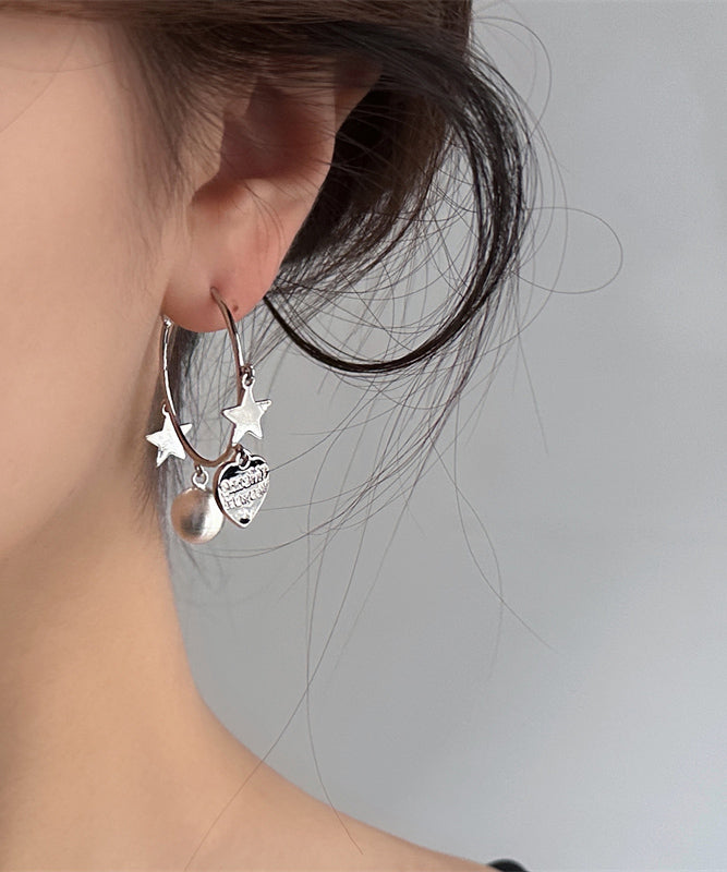 Brief Silk Metal Star Love Tassel Hoop Earrings