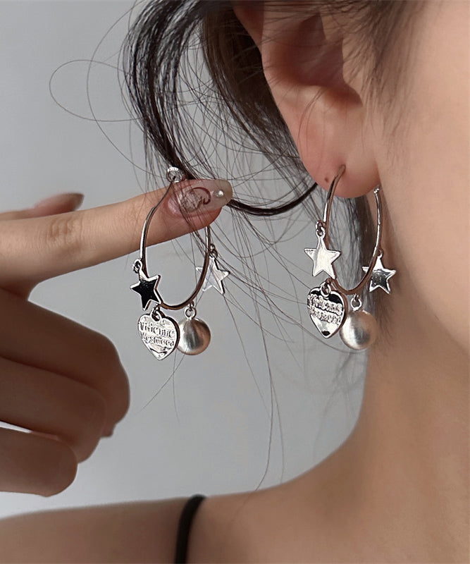 Brief Silk Metal Star Love Tassel Hoop Earrings