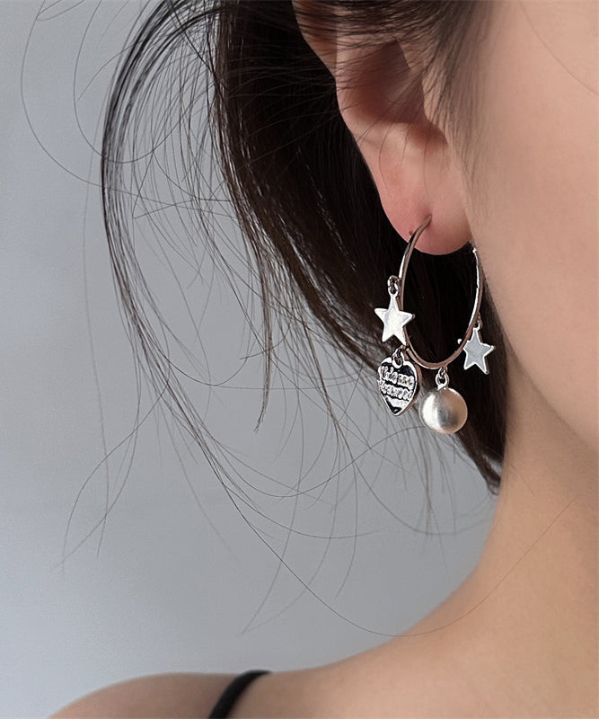 Brief Silk Metal Star Love Tassel Hoop Earrings