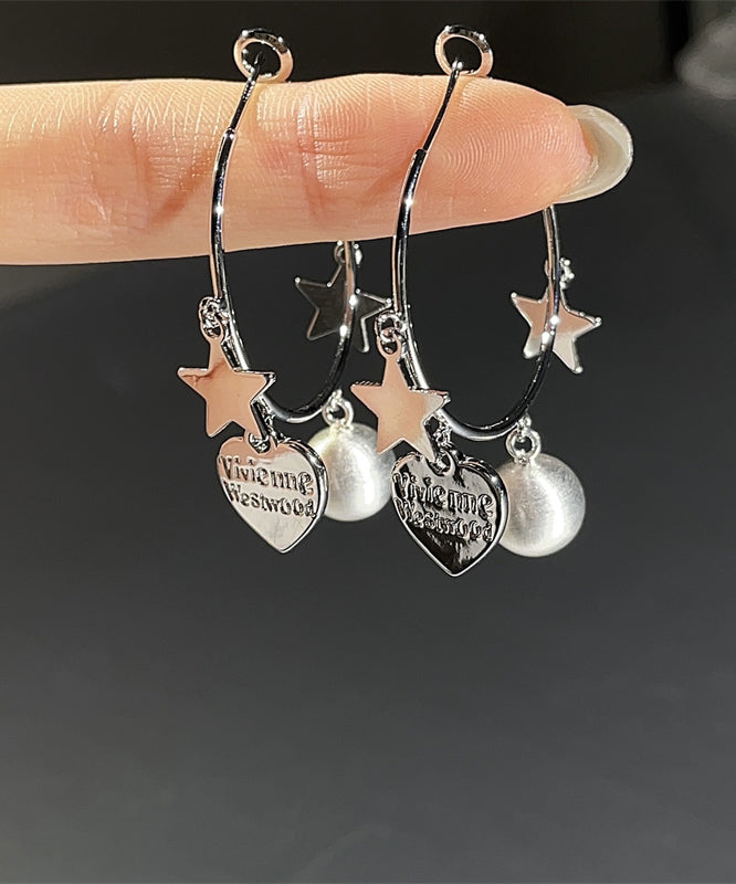 Brief Silk Metal Star Love Tassel Hoop Earrings
