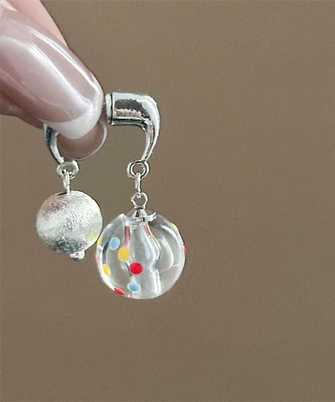 Brief Silk Sterling Silver Dot Frosted Hoop Earrings