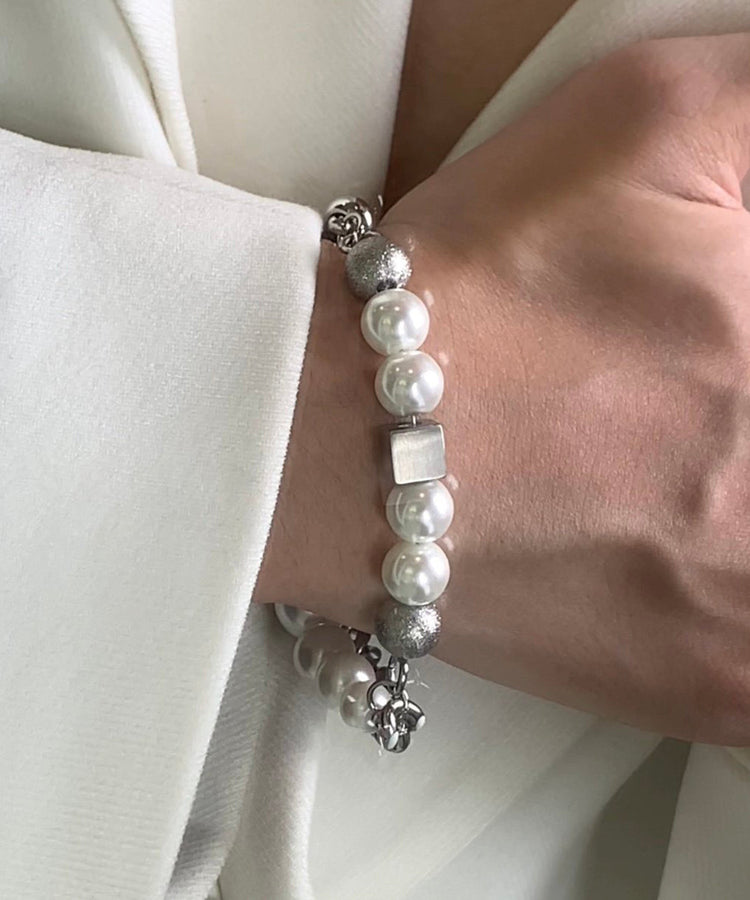 Brief Stainless Steel Pearl Chain Charm Bracelet - Omychic