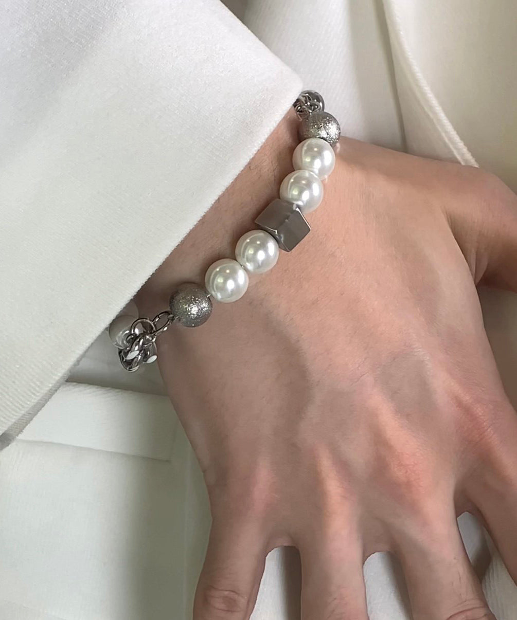 Brief Stainless Steel Pearl Chain Charm Bracelet - Omychic