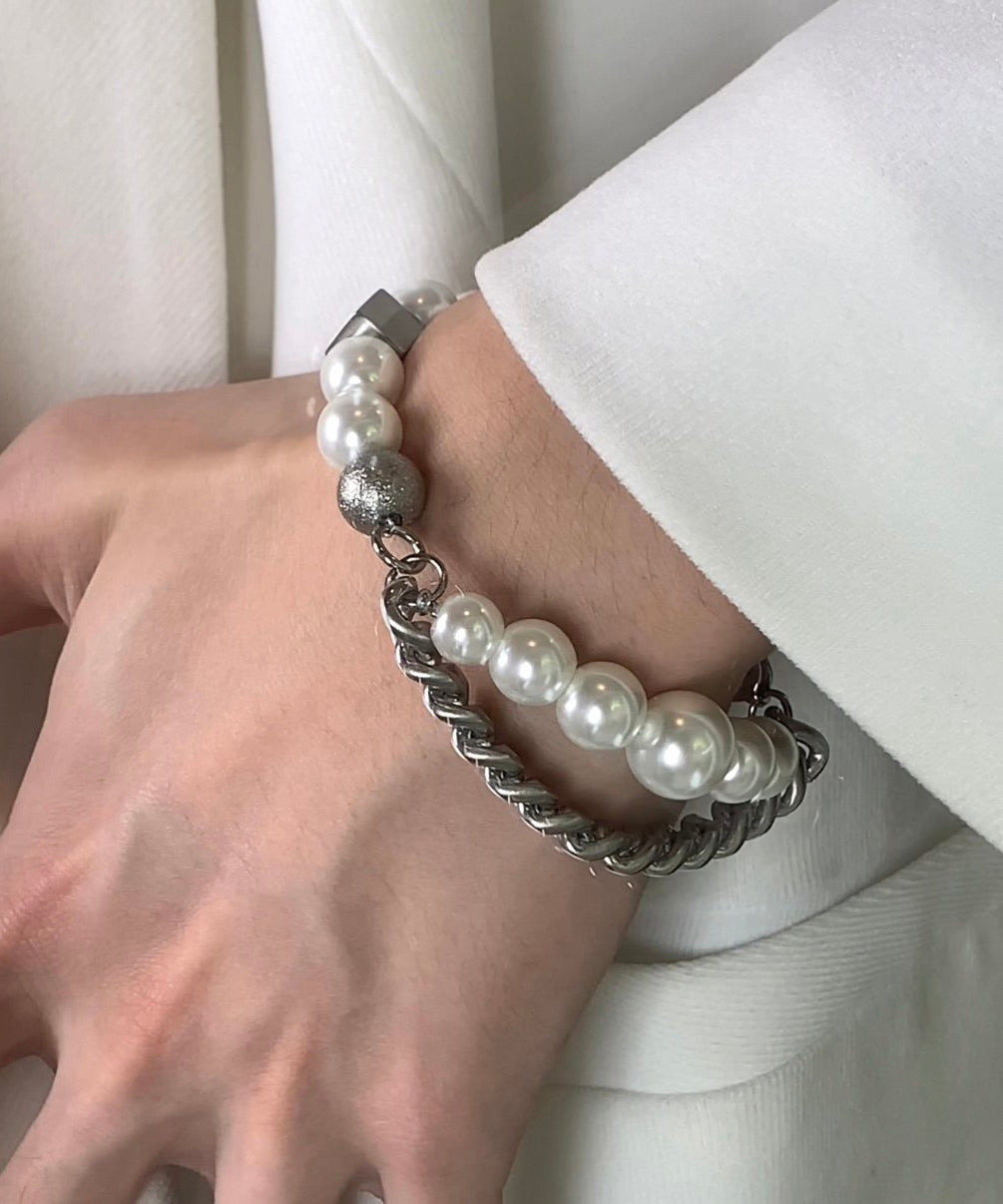 Brief Stainless Steel Pearl Chain Charm Bracelet - Omychic