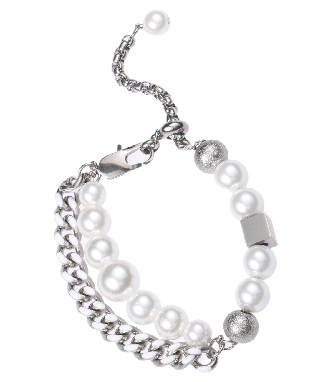 Brief Stainless Steel Pearl Chain Charm Bracelet - Omychic