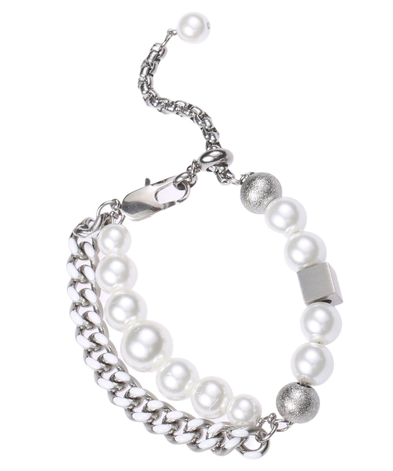 Brief Stainless Steel Pearl Chain Charm Bracelet - Omychic