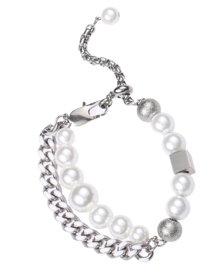 Brief Stainless Steel Pearl Chain Charm Bracelet - Omychic