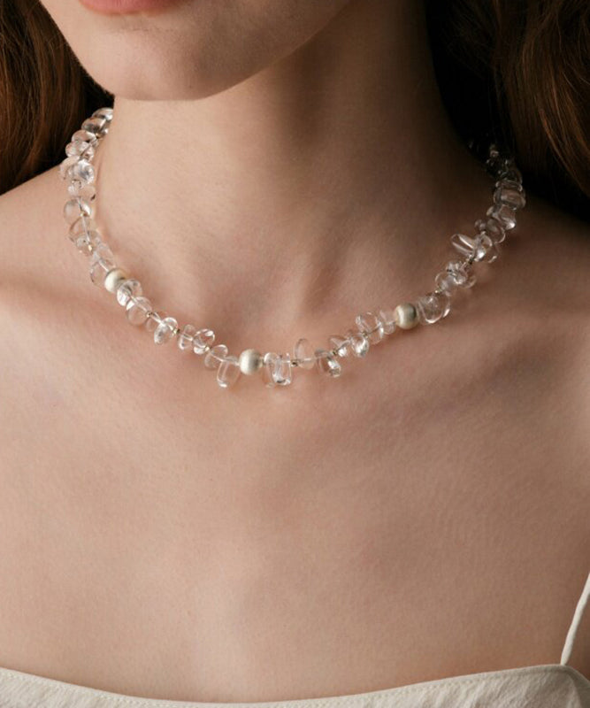 Brief Transparent Color Copper Overgild Crystal Beading Gratuated Bead Necklace