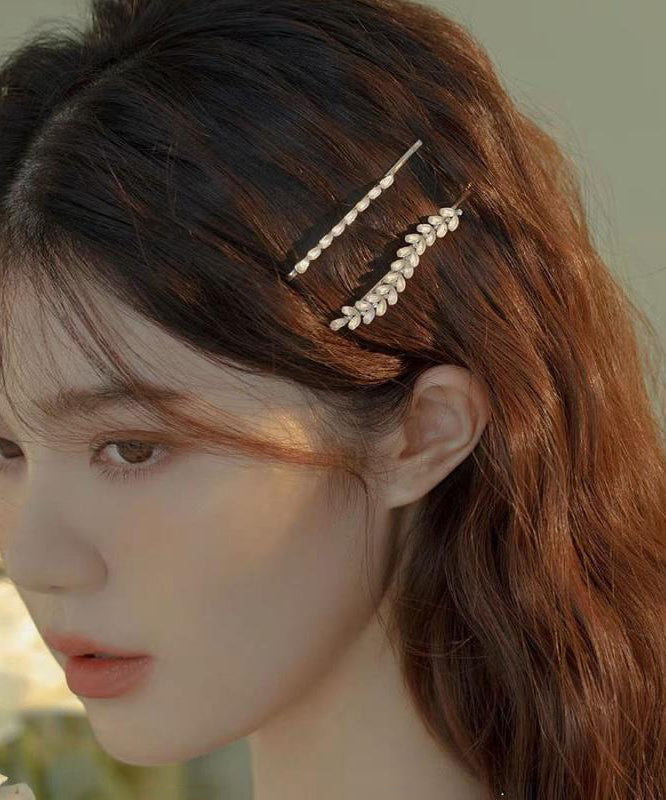 Brief White Alloy Zircon Olive Leaf Two-Piece Set Hairpin