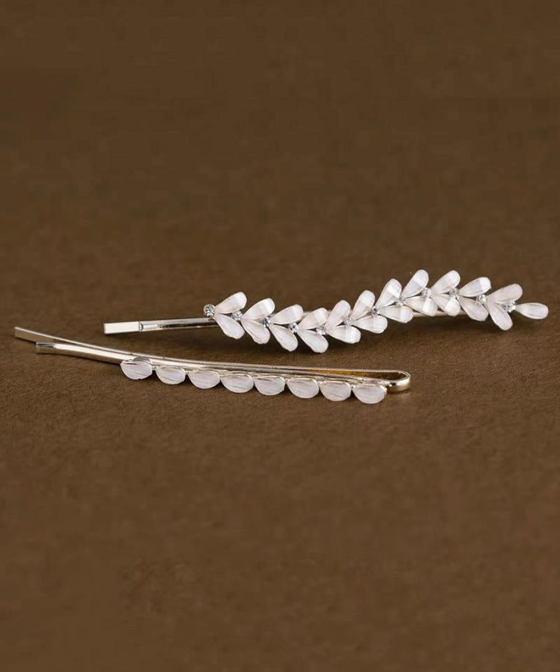 Brief White Alloy Zircon Olive Leaf Two-Piece Set Hairpin
