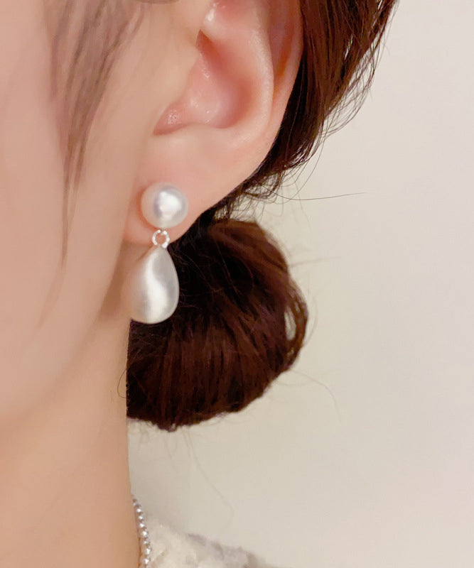 Brief White Copper Ovegild 14K Gold Pearl Drop Earrings