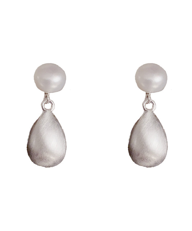 Brief White Copper Ovegild 14K Gold Pearl Drop Earrings