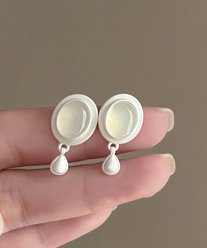 Brief White Metal Water Drop Tassel Drop Earrings