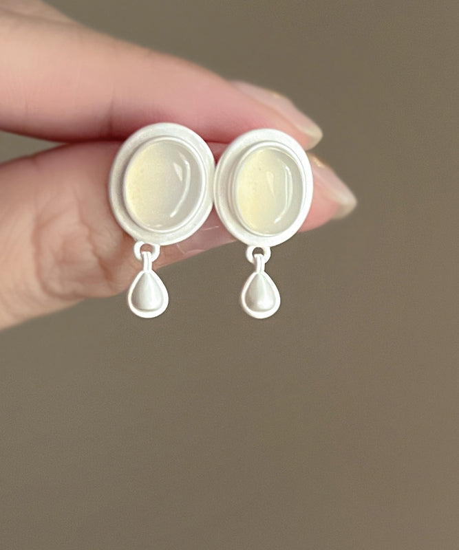 Brief White Metal Water Drop Tassel Drop Earrings