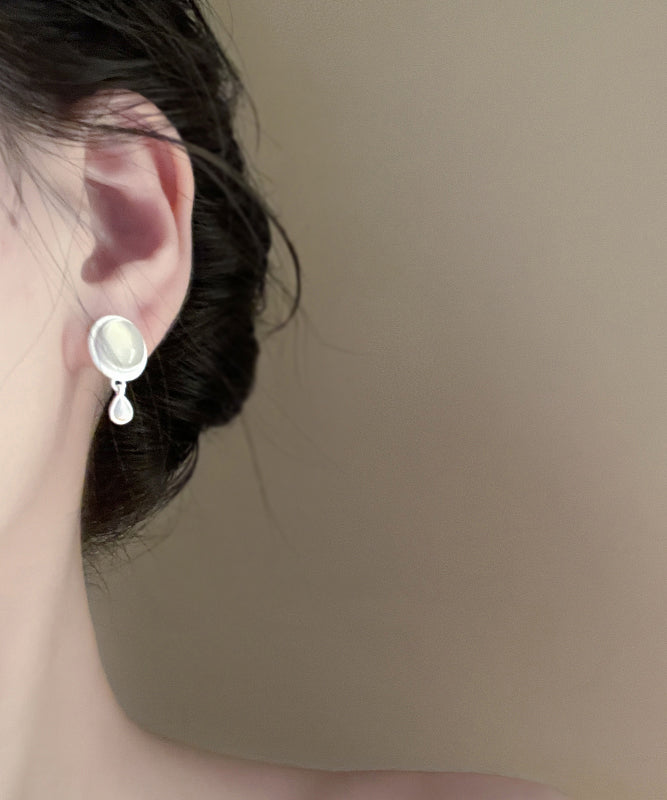 Brief White Metal Water Drop Tassel Drop Earrings