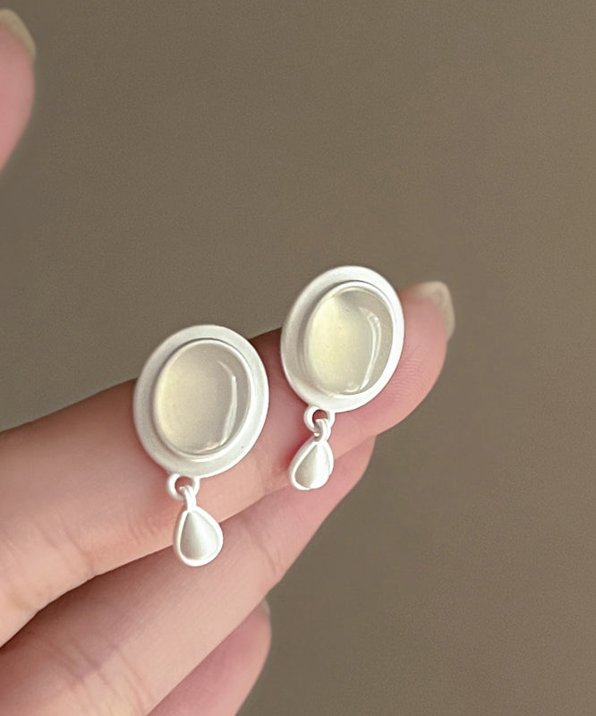 Brief White Metal Water Drop Tassel Drop Earrings