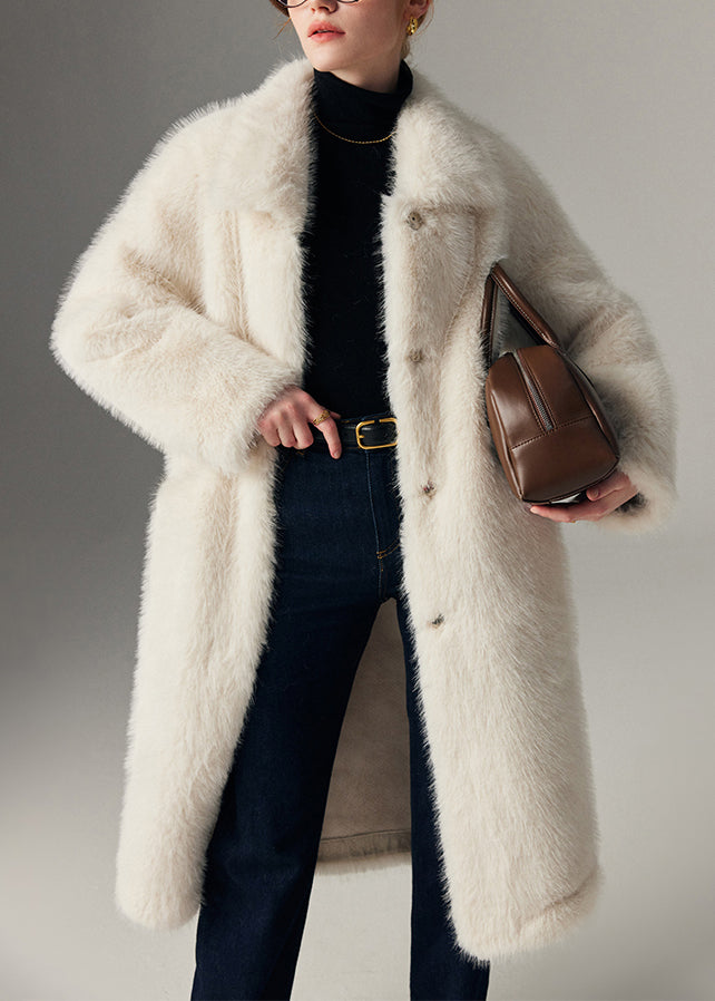 Brief White Peter Pan Collar Cozy Mink Velvet Maxi Coats Winter