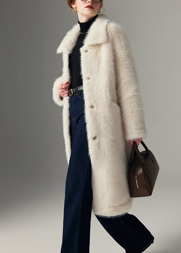 Brief White Peter Pan Collar Cozy Mink Velvet Maxi Coats Winter