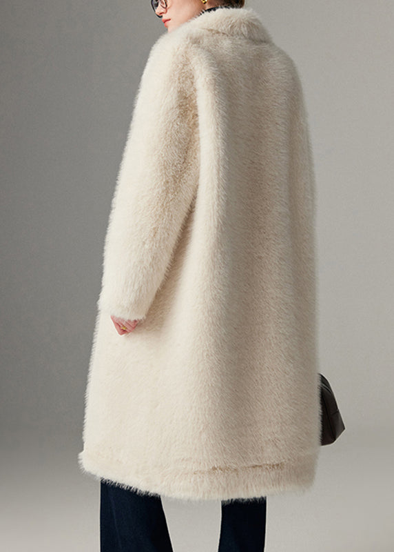 Brief White Peter Pan Collar Cozy Mink Velvet Maxi Coats Winter