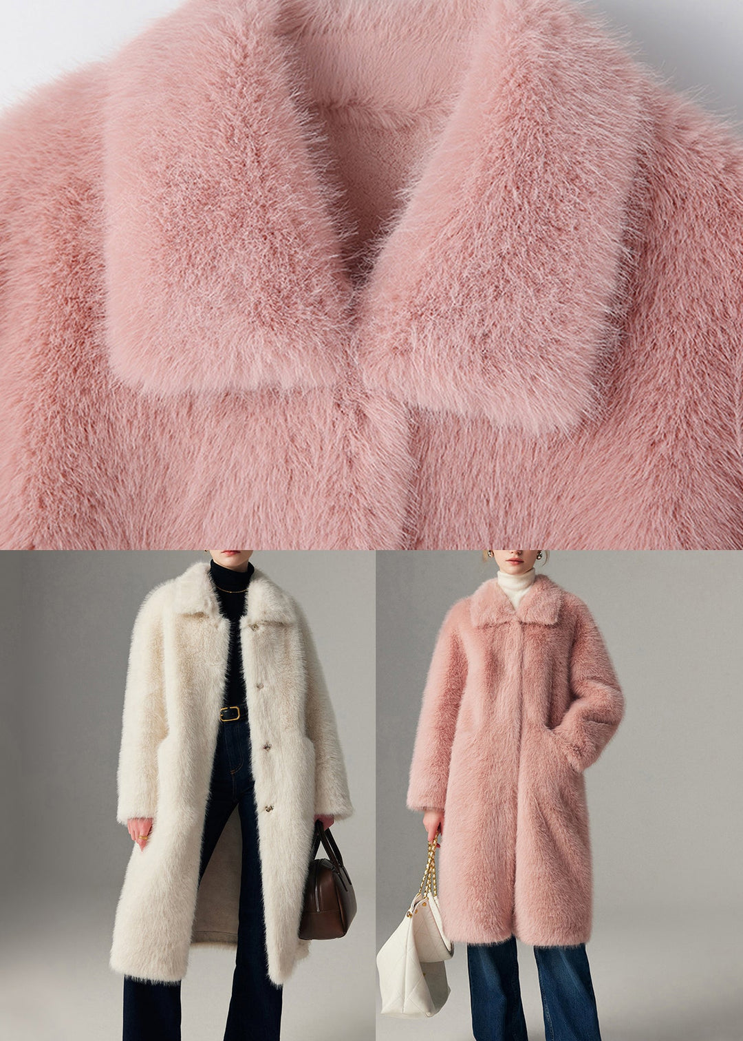 Brief White Peter Pan Collar Cozy Mink Velvet Maxi Coats Winter