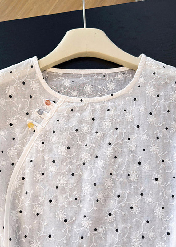 Brief White Print Low High Design Top Short Sleeve