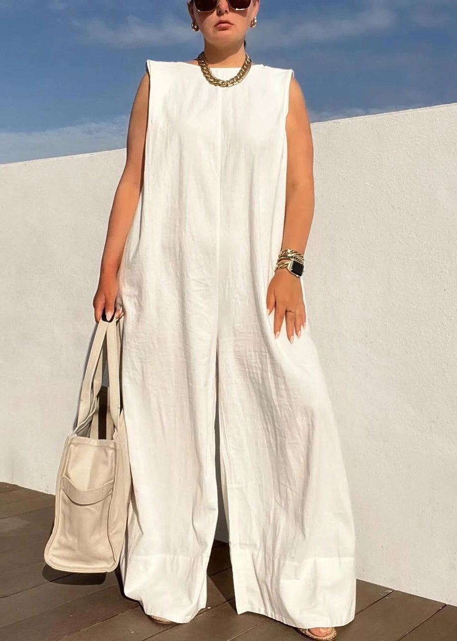 Brief White Slash Neck Solid Jumpsuits Summer