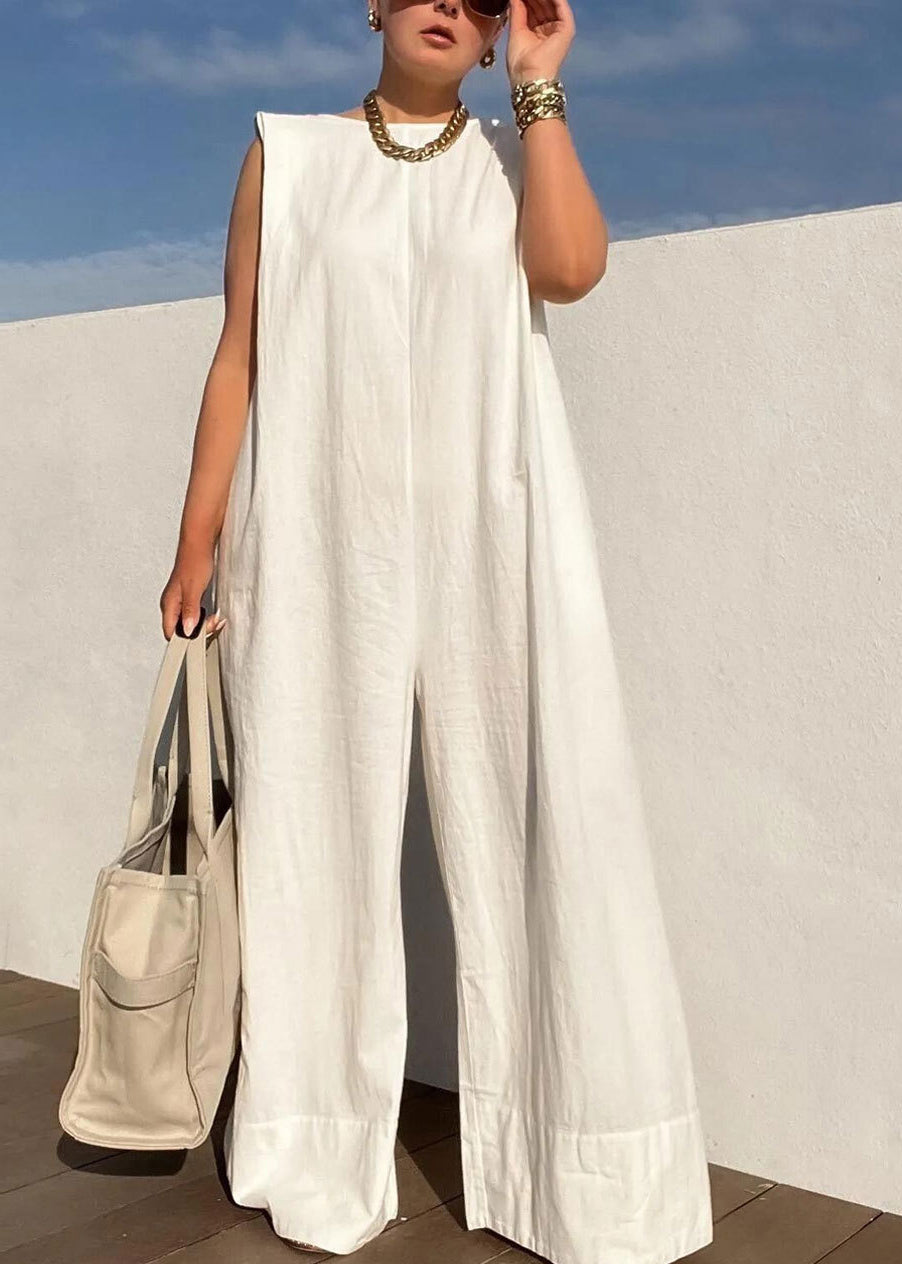 Brief White Slash Neck Solid Jumpsuits Summer