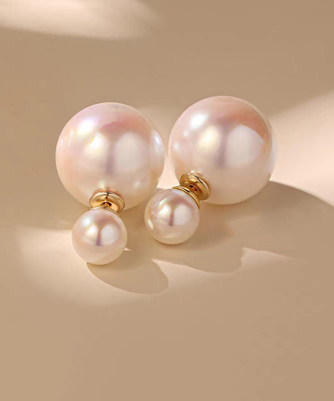 Brief White Sterling Silver Overgild Pearl Stud Earrings