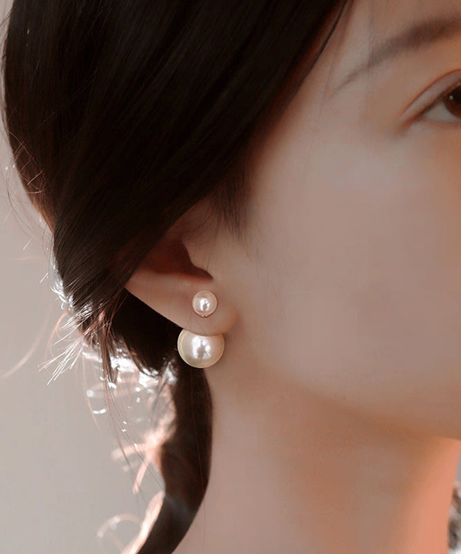 Brief White Sterling Silver Overgild Pearl Stud Earrings