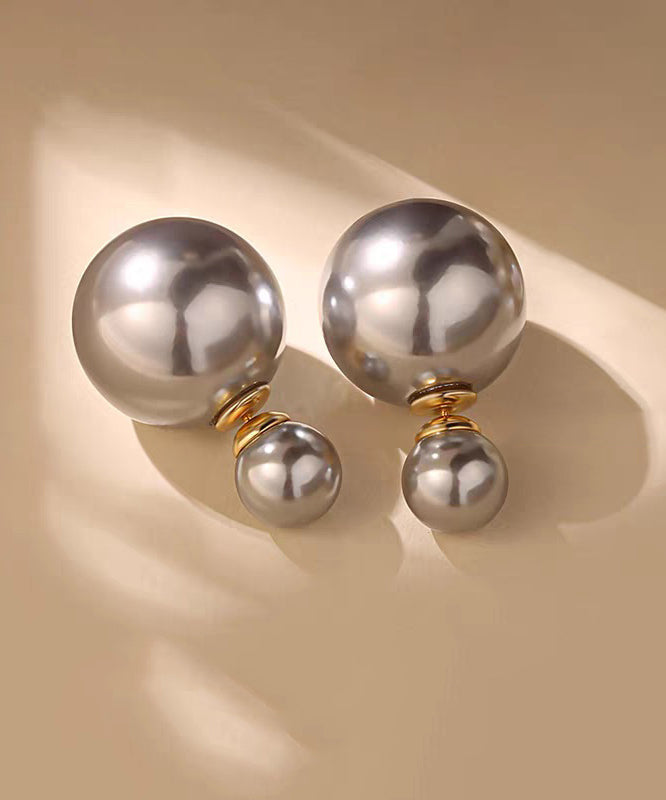 Brief White Sterling Silver Overgild Pearl Stud Earrings