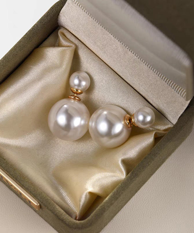 Brief White Sterling Silver Overgild Pearl Stud Earrings