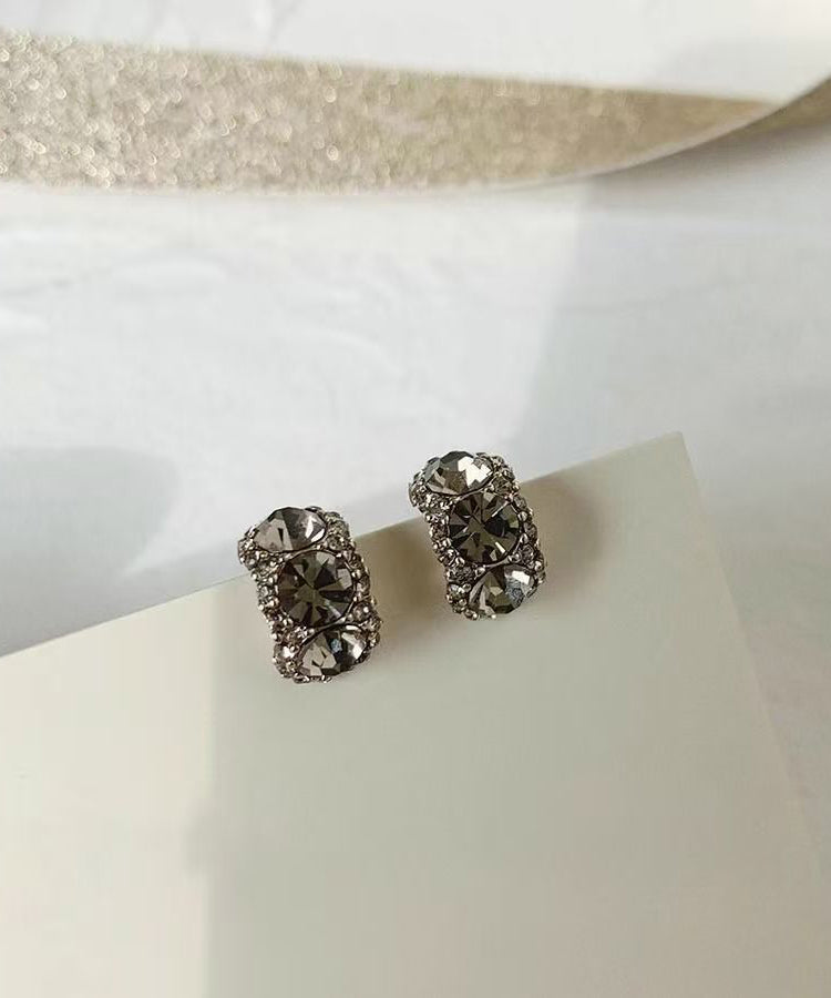 Brief White Sterling Silver Zircon Hoop Earrings