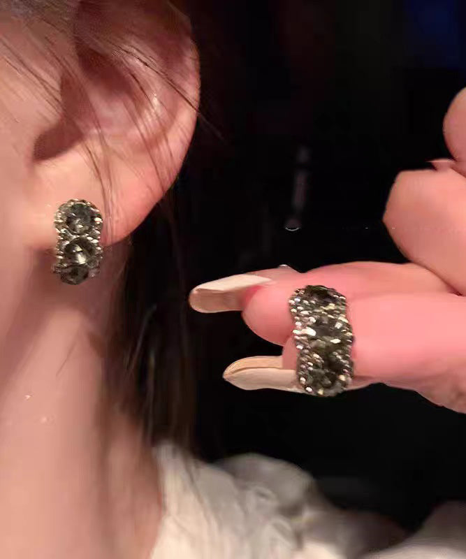 Brief White Sterling Silver Zircon Hoop Earrings