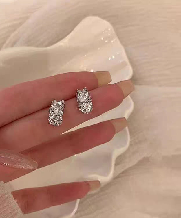 Brief White Sterling Silver Zircon Hoop Earrings
