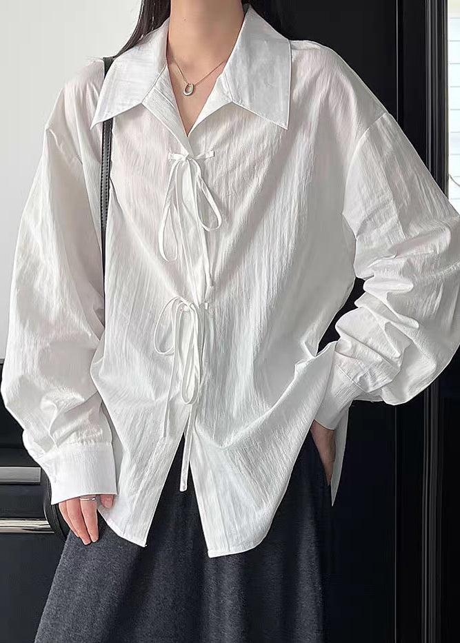 Brief White Tie Lace Solid Shirt Lantern Sleeve